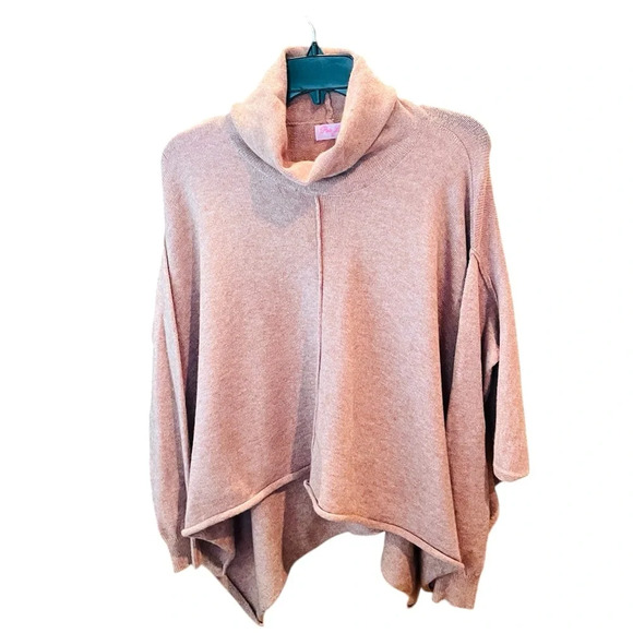 Pink Lily women’s long sleeve cowl neck cropped poncho sweater SZ M mauve pink - Picture 1 of 9